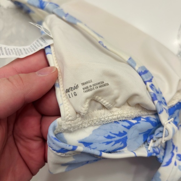 Aerie Women’s Large Plunge Longline Triangle Bikini Top, Blue/White - Picture 5 of 5